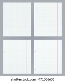 Set blank squared exercise book. Vector illustration exercise book with squared paper on gray background.