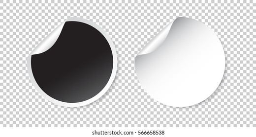 Set of blank stickers. Empty promotional labels. Vector illustration. Black and white round circle tags.