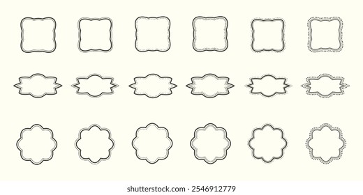set of blank stickers and label frames, a retro style writing area, decorative frames, decorative vintage frames.	
