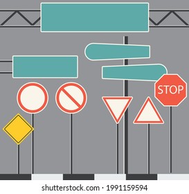 Set of blank street traffic and road signs vector set isolated. Collection of sign road, signpost and guidepost for transport illustration