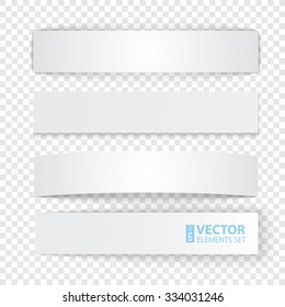 Conjunto de banners de papel de franja en blanco con sombras realistas sobre fondo transparente. Ilustración vectorial RGB EPS 10