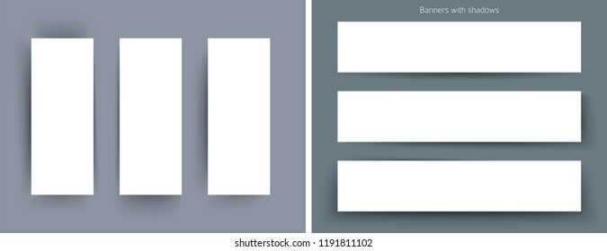 Set of blank stripe paper horisontal banners with realistic shadows. Element for advertising & promotional message isolated on gray background. Vector illustration EPS 10 for your design and business