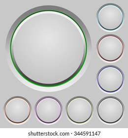 Set of blank sunk push buttons. Well-organized layer, color swatch and graphic style structure. Easy to recolor.