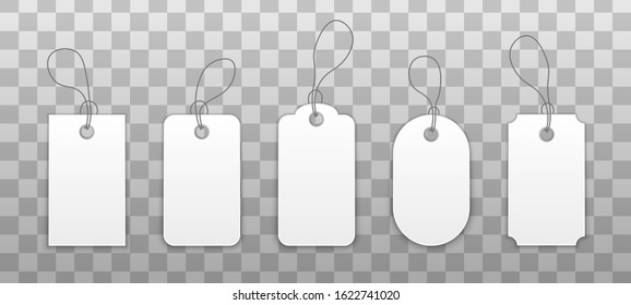 Set of blank tags, labels with rope. Empty frame and label mega set. Set of stickers with a cord, posters, banners. White paper realistic material. Flat design, vector illustration, EPS 10.