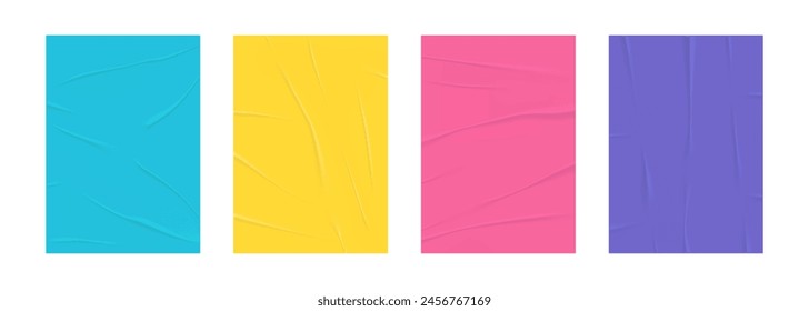 Set of blank template colored glued 3D paper. Banner, poster with copy space. Vector stock illustration.