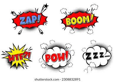 Set von leerer Vorlage Comic Text Sprache Star platzen Blase Punkt Pop-Art Hintergrund. Kreative Komposition Idee lustige Dialog Ballon Konversation Explosion Explosion. Comic-Buchballon.