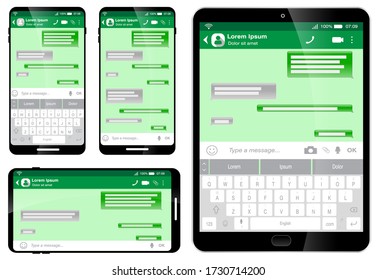ein Satz leerer Vorlagennachrichten oder grüne Chat-Nachrichten oder Social-Network-Nachrichten-Chat mit Laptop- oder Tablet-Konzept. eps 10 Vektor, leicht zu verändern