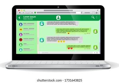 set of blank template messaging or green chatting messages or social network messages chat with laptop or tablet concept. eps 10 vector, easy to modify