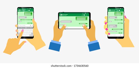 set of blank template messaging or green chatting messages or social network messages chat with laptop or tablet concept. eps 10 vector, easy to modify