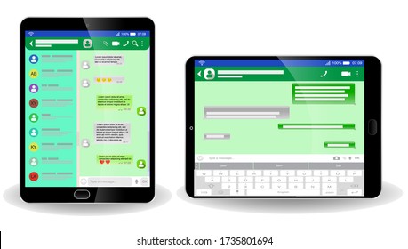 set of blank template messaging or green chatting messages or social network messages chat with laptop or tablet concept. eps 10 vector 