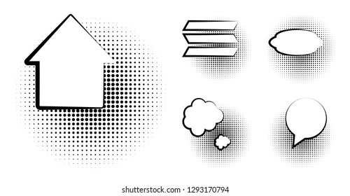 Set of blank template in Pop Art style. Vector Comic Text Speech Bubble Halftone Dot Background. Empty Cloud of Comics book dialog Space for Cartoon Box pop-art. Set of Pop Art