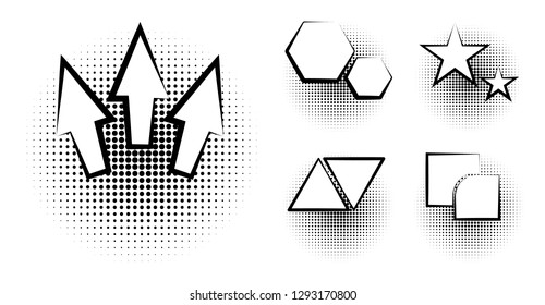 Set of blank template in Pop Art style. Vector Comic Text Speech Bubble Halftone Dot Background. Empty Cloud of Comics book dialog Space for Cartoon Box pop-art. Set of Pop Art