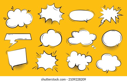 Set of blank template in Pop Art style. Vector Comic Text Speech Bubble of Comics book dialog