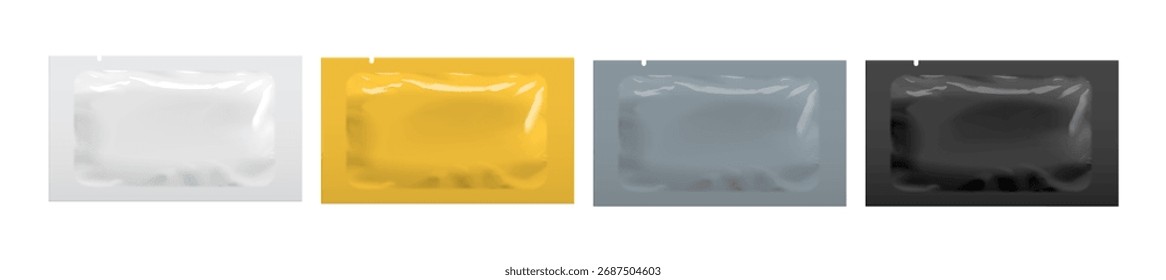 Conjunto de Plantilla en blanco realista blanco, negro y color dorado lámina de embalaje para cosméticos. Ilustración vectorial.