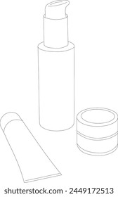 Set of blank template skin care hand drawn vector illustration.White plastic cosmetic jar product.