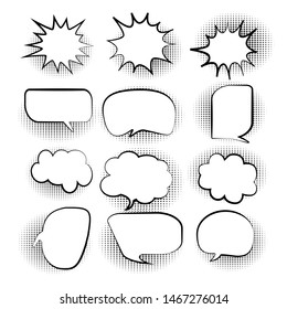 Set of blank template speech comic bubbles and elements set with halftone shadows on white background. vintage design, pop art style - vector illustration