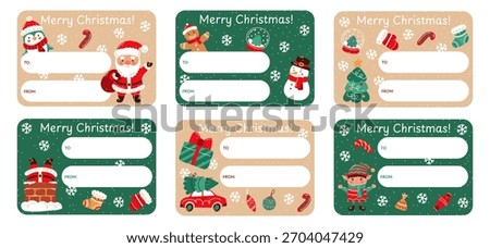 Set of blank templates for Christmas personalized gift labels and stickers. Design 