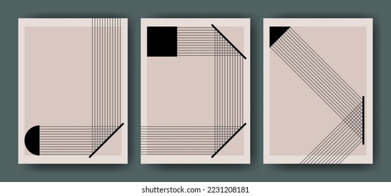 Set of blank templates for the design of flyers with the image of the lines reflection. Minimalist covers with geometric shapes. Vector illustration.