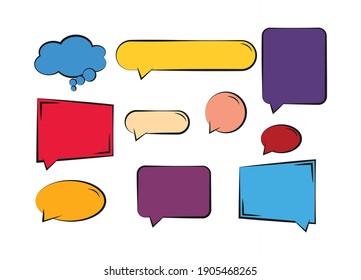 Set of blank templates for text in the style of pop art. Empty clouds for comic dialogs. Comic text bubbles. Vector illustration