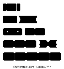 Set of blank ticket mockup template. Realistic White paper coupon isolated on grey background. Cinema, party, circus, festival or concert tickets design.