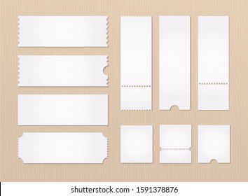 Set Of Blank Ticket Mockup Template. Concert Ticket, Coupon. Vector Illustration.