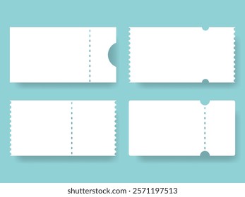 Set of blank ticket mockups, coupon template, boarding, lottery, movie or theater ticket