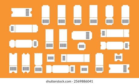 Set of blank ticket template with barcode