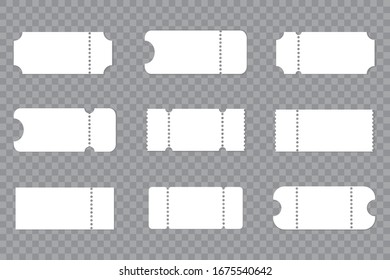 Set blank ticket template. Concert, movie or theater ticket template. Vector