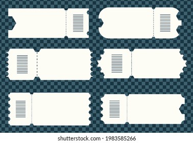 Set blank ticket template. concert ticket, lottery coupons.