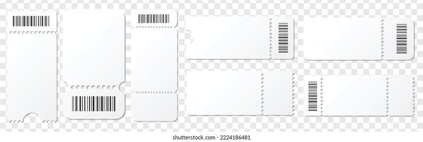 Set blank ticket template. Concert ticket, lottery coupons.	
