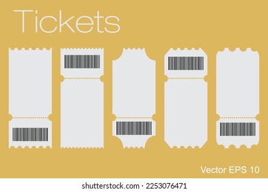 Establece la plantilla de boleto en blanco. Billete de concierto, cupones de lotería. Vector vectorial vectorial.