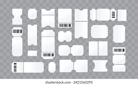 Establece la plantilla de boleto en blanco. Billete de concierto, cupones de lotería. Cupón vectorial - vector de stock