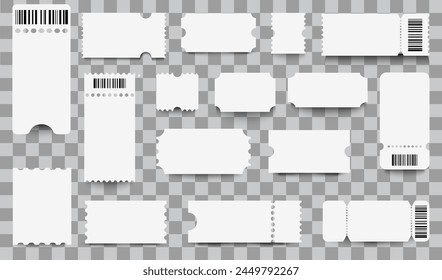 Set a blank ticket template. Concert ticket, lottery coupons. Vector coupon - vector illustration. 