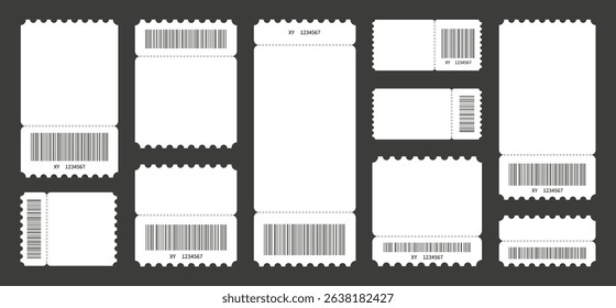 Set blank ticket template concert ticket lottery coupons vector