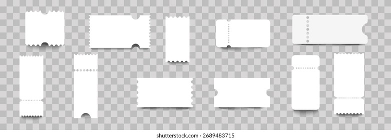  Set a blank ticket template. Concert ticket, lottery coupons. Vector coupon - vector illustration. White backgrounds