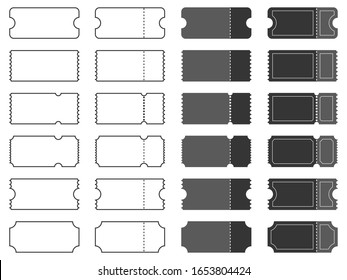 Set of blank ticket templates. Black ticket template. Vector illustration. Template ticket isolated.
