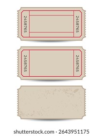 Set of blank ticket templates in retro style.Vector isolated coupon