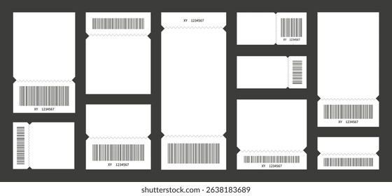 Set of blank tickets mockup with barcode 