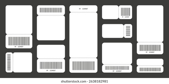 Set of blank tickets realistic white ticket with barcodes 