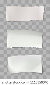 Set of blank Torn paper sheets. Vector note pieces collection with sticky tape