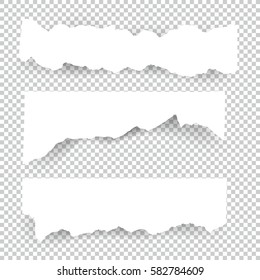 Set of blank Torn paper sheets. Vector note pieces collection with sticky tape.