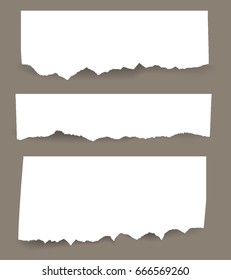 Set of blank Torn paper sheets. Vector note pieces collection with sticky tape