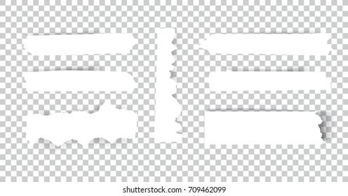 Set of blank Torn paper sheets. Vector note pieces collection with sticky tape
