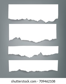 Set of blank Torn paper sheets. Vector note pieces collection with sticky tape