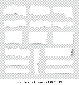 Set of blank Torn paper sheets. Vector note pieces collection with sticky tape