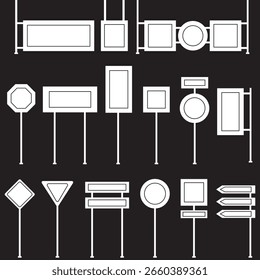 Set of Blank traffic board icon. Road sign icon. traffic road empty sign. Traffic signpost signs