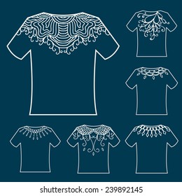  Set of blank t-shirt with doodle ornament. Vector illustration.