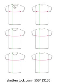 Set of blank T-shirts marking to the dimensions. Vector illustration