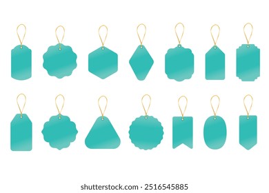 Set Of Blank Turquoise Discount Sale Tags, Labels, Stickers. Sale Tags For Discount Sale Promotion Vector Illustration