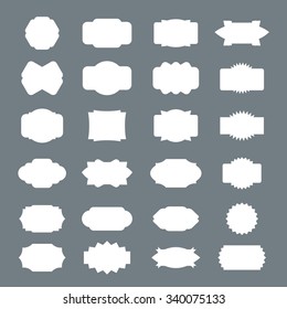 Set of blank vector borders and banners on grey background. Isolated outline Illustration. Stamp for product.